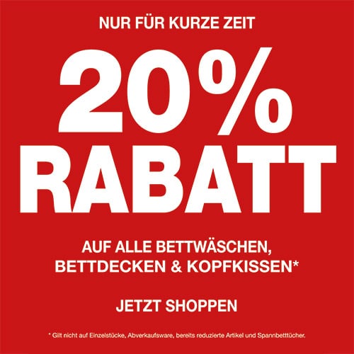 20% Rabattaktion für Bettwäsche, Bettdecken, Kopfkissen bei ZEOTTEXX Schlafen