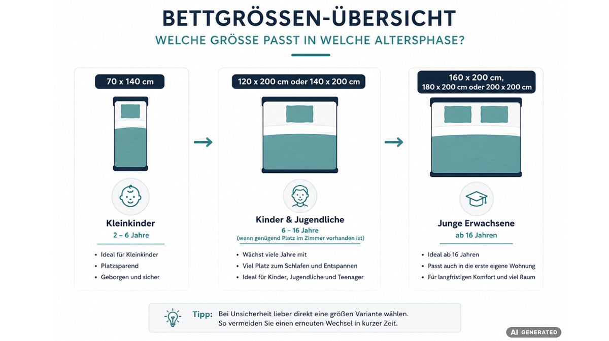 Übersicht gängiger Bettgrößen vom Kinderbett bis zum Jugendbett