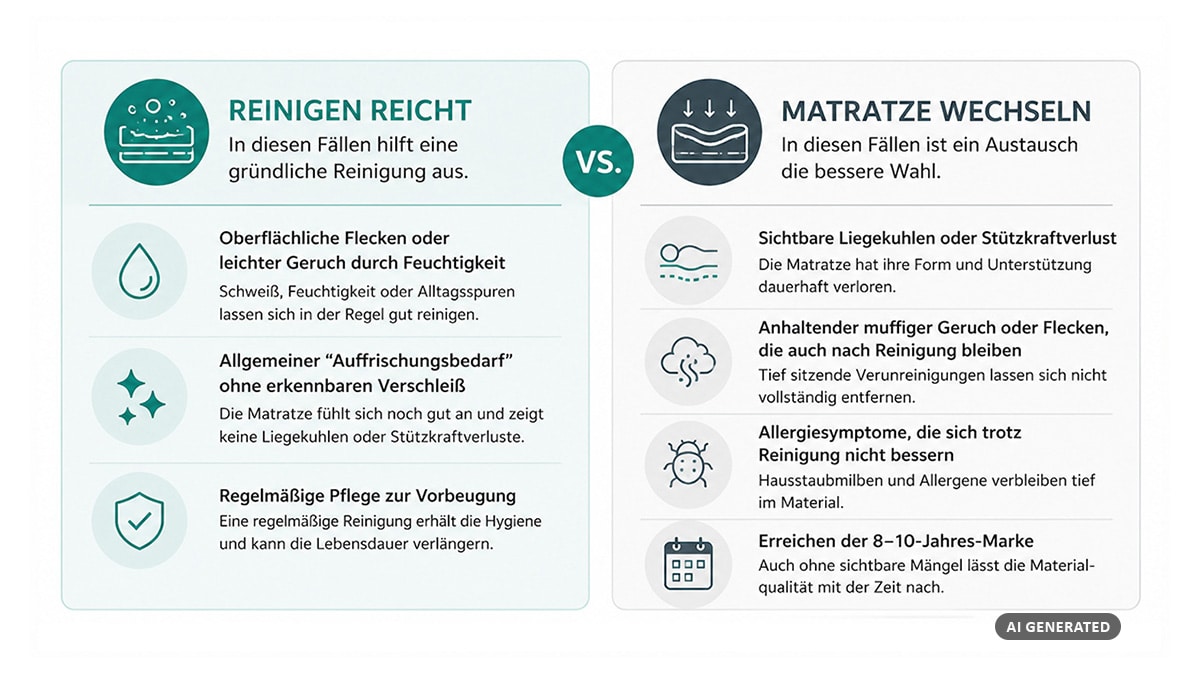 Entscheidungshilfe: Wann eine Matratze gereinigt werden kann und wann sie ausgetauscht werden sollte